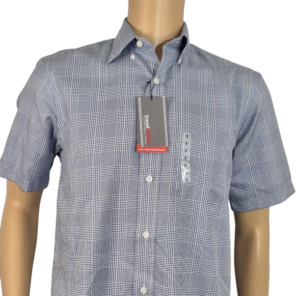 Travel Smart Roundtree & Yorke Men's Size S Shirt Short Sleeve Blue White (57)